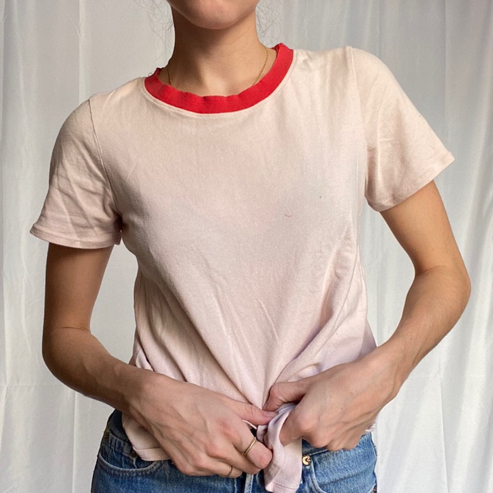 Pink UO Short Sleeve T-Shirt with Red Collar